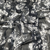 FS038 Black/Grey Floral Print Woven Chiffon Fabric | Fabric | Black, Chiffon, Discounted, drape, Fabric, fashion fabric, Floral, Flower, Grey, Limited, making, Monochrome, Sale, scarf, scarves, sewing, Watercolour, Woven | Fabric Styles