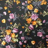 FS101_6 Black Base Floral Print | Fabric | Fabric, Floral, Orange, Scuba | Fabric Styles