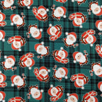 FS079_2 Christmas Tartan Santa Spun Polyester Jersey Knit Stretch Fabric Green | Fabric | Christmas, fabric, Green, jersey, polyester, presents, santa, Santa Clause, snowflakes, Soft, spun polyester, Spun Polyester Elastane, Tartan, Teal, xmas | Fabric Styles