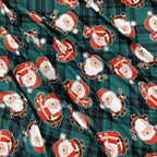 FS079_2 Christmas Tartan Santa Spun Polyester Jersey Knit Stretch Fabric Green | Fabric | Christmas, fabric, Green, jersey, polyester, presents, santa, Santa Clause, snowflakes, Soft, spun polyester, Spun Polyester Elastane, Tartan, Teal, xmas | Fabric Styles