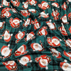 FS079_2 Christmas Tartan Santa Spun Polyester Jersey Knit Stretch Fabric Green | Fabric | Christmas, fabric, Green, jersey, polyester, presents, santa, Santa Clause, snowflakes, Soft, spun polyester, Spun Polyester Elastane, Tartan, Teal, xmas | Fabric Styles
