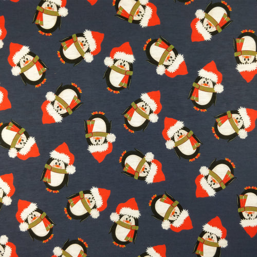 FS155 Penguin Santa Navy Base | Fabric Styles