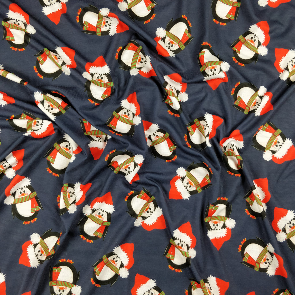 FS155 Penguin Santa Navy Base | Fabric Styles