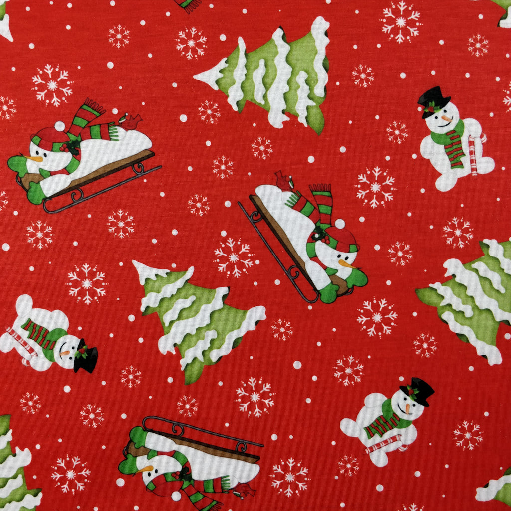LAST 2m FS076 Christmas Print, Snowman, Tree | Fabric Styles