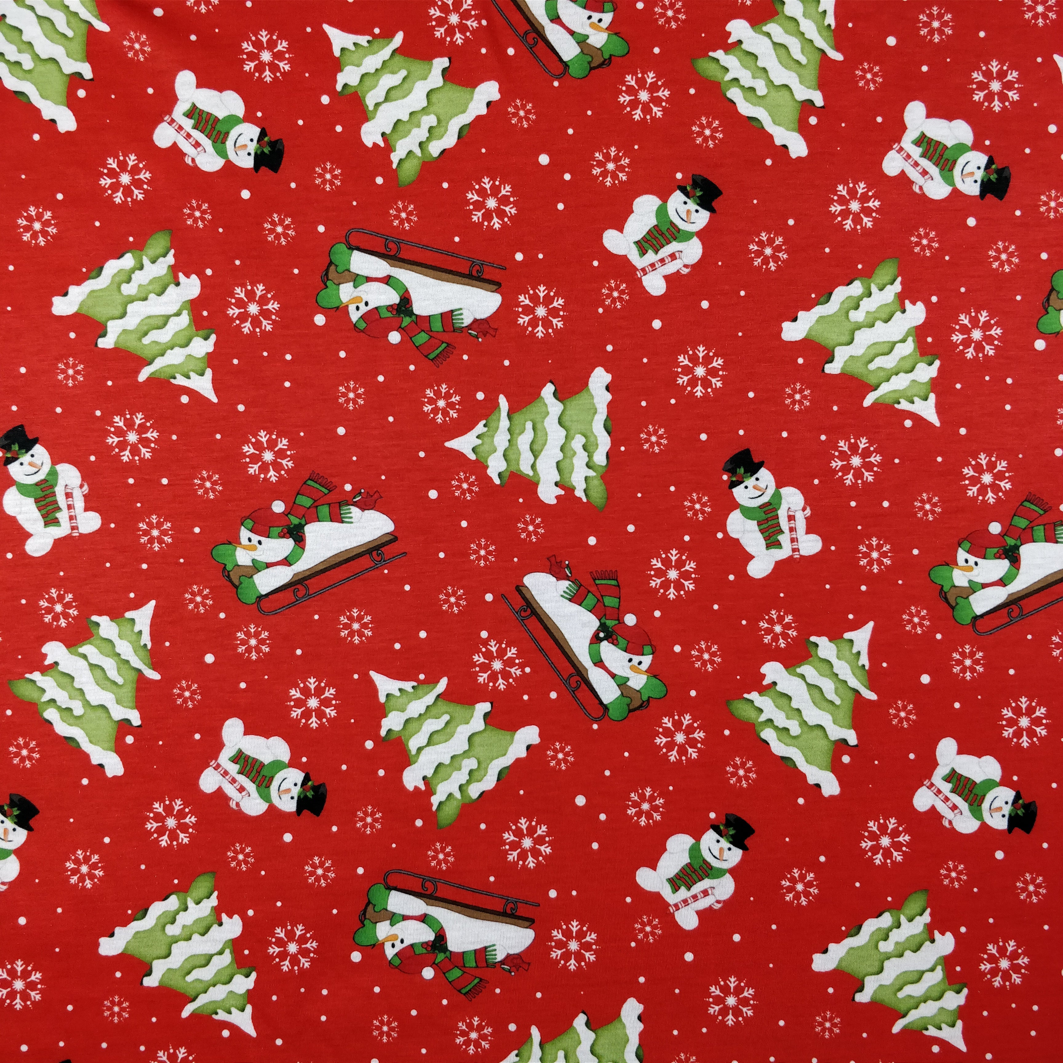 LAST 2m FS076 Christmas Print, Snowman, Tree | Fabric Styles