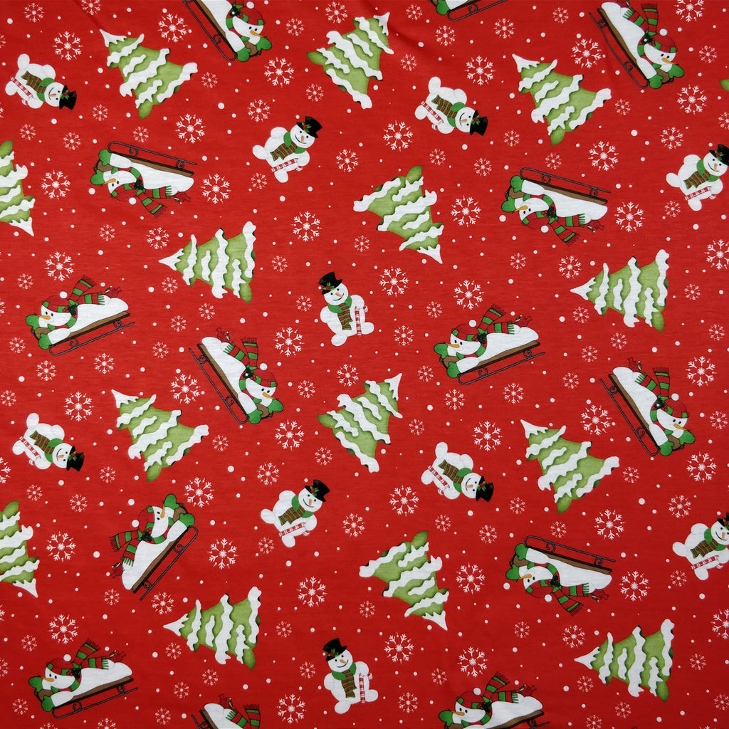 LAST 2m FS076 Christmas Print, Snowman, Tree | Fabric Styles