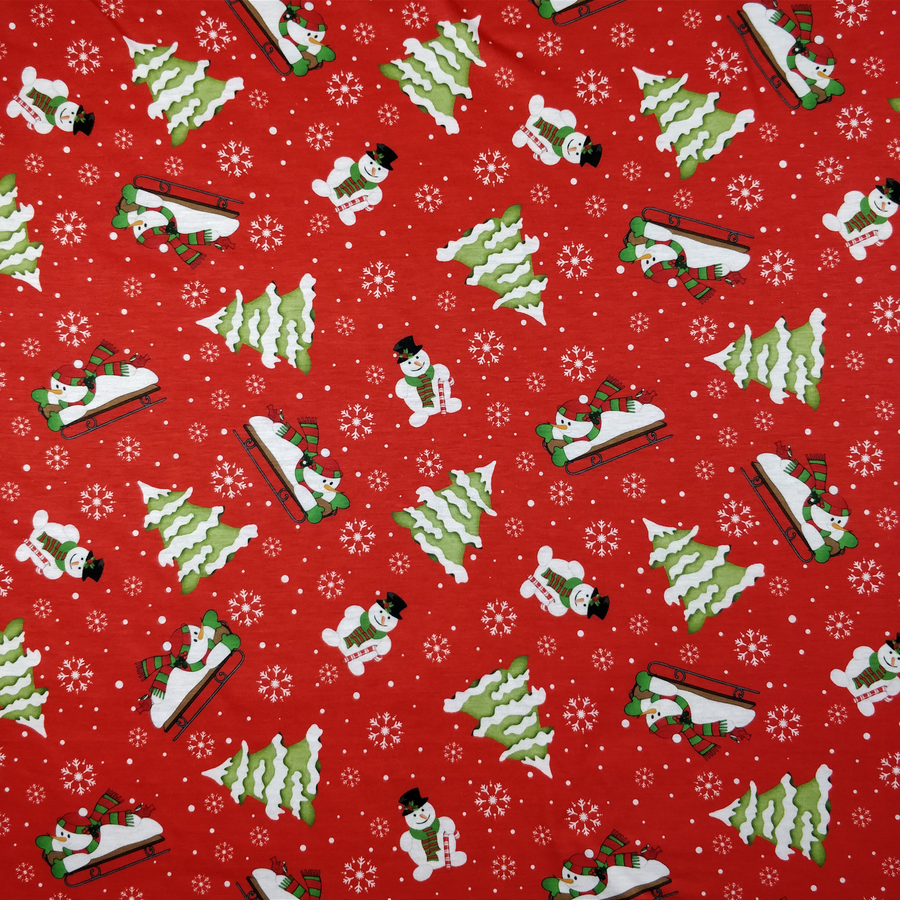 LAST 2m FS076 Christmas Print, Snowman, Tree | Fabric Styles