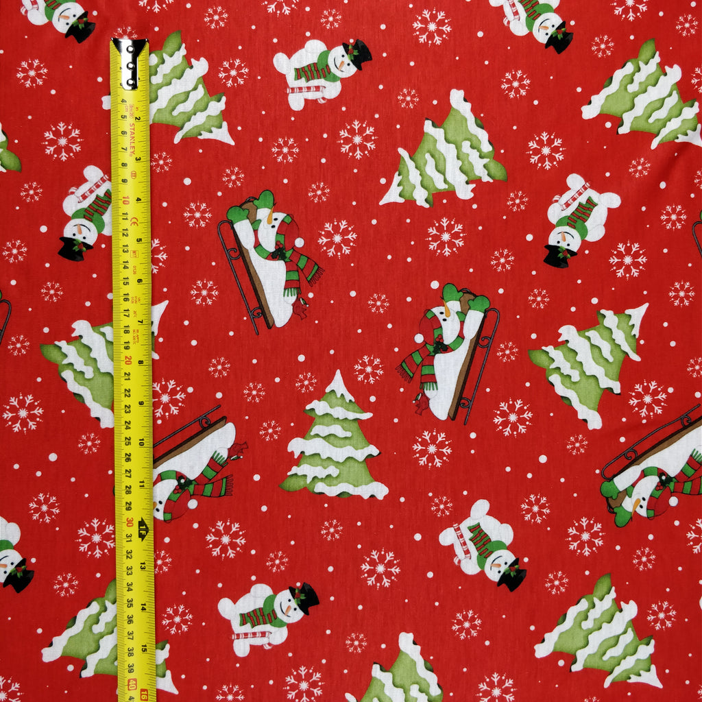 LAST 2m FS076 Christmas Print, Snowman, Tree | Fabric Styles