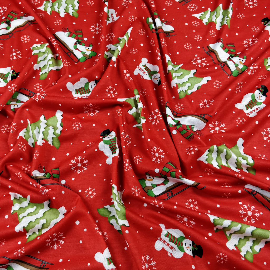 LAST 2m FS076 Christmas Print, Snowman, Tree | Fabric Styles