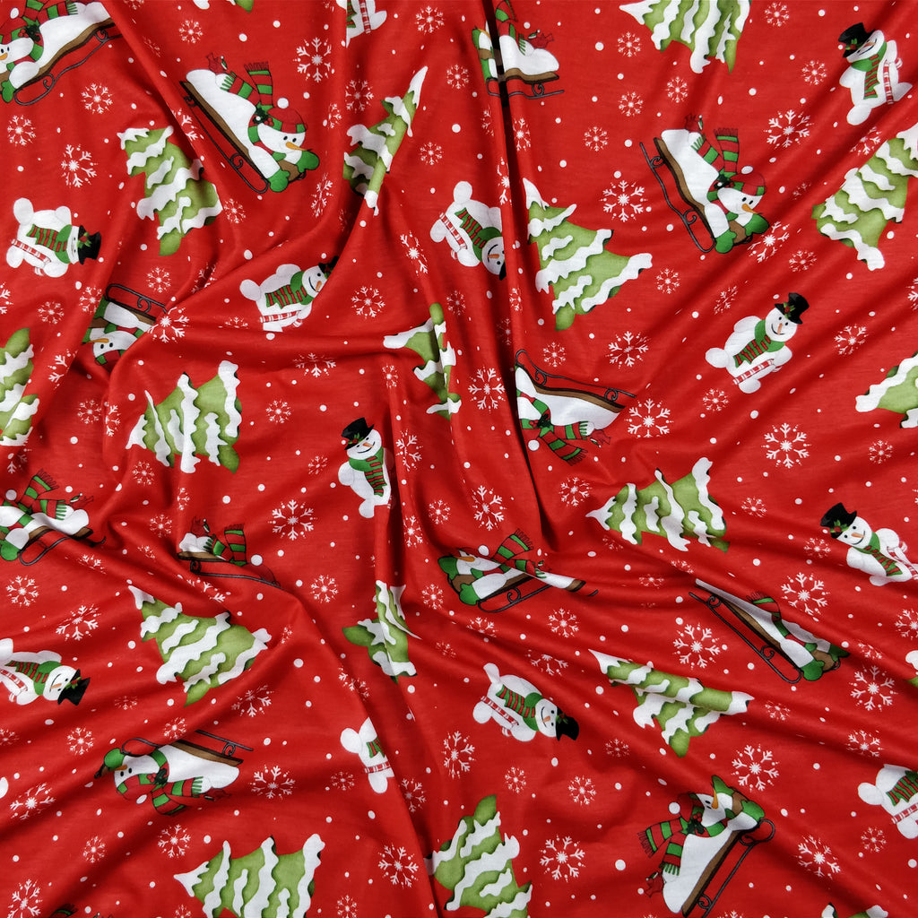 LAST 2m FS076 Christmas Print, Snowman, Tree | Fabric Styles