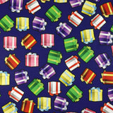 FS158 Presents Gifts Purple Base | Fabric | Box, Boxes, Christmas, drape, fabric, fashion fabric, Gift, Gifts, Green, jersey, making, Package, Packages, polyester, Present, presents, Purple, santa, sewing, spun polyester, xmas | Fabric Styles