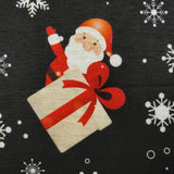 FS074 Christmas Print, Santa, Snowflakes, Sledge, Presents Spun Polyester Knit Stretch Fabric Black | Fabric | Christmas, fabric, jersey, polyester, Present, presents, rudolf, santa, Santa Clause, sledge, Snow, Snowflake, snowflakes, spun polyester, Spun Polyester Elastane, xmas | Fabric Styles