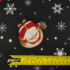 FS074 Christmas Print, Santa, Snowflakes, Sledge, Presents Spun Polyester Knit Stretch Fabric Black | Fabric | Christmas, fabric, jersey, polyester, Present, presents, rudolf, santa, Santa Clause, sledge, Snow, Snowflake, snowflakes, spun polyester, Spun Polyester Elastane, xmas | Fabric Styles