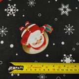 FS074 Christmas Print, Santa, Snowflakes, Sledge, Presents Spun Polyester Knit Stretch Fabric Black | Fabric | Christmas, fabric, jersey, polyester, Present, presents, rudolf, santa, Santa Clause, sledge, Snow, Snowflake, snowflakes, spun polyester, Spun Polyester Elastane, xmas | Fabric Styles