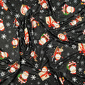 FS074 Christmas Print, Santa, Snowflakes, Sledge, Presents Spun Polyester Knit Stretch Fabric Black | Fabric | Christmas, fabric, jersey, polyester, Present, presents, rudolf, santa, Santa Clause, sledge, Snow, Snowflake, snowflakes, spun polyester, Spun Polyester Elastane, xmas | Fabric Styles