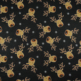 FS073_2 Christmas Rudolf Reindeer Spun Polyester Knit Stretch Fabric Black | Fabric | black, Christmas, fabric, jersey, Knit, polyester, Reindeer, rudolf, Soft, spun polyester, Spun Polyester Elastane, xmas | n/a