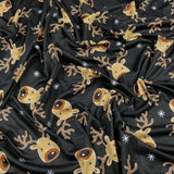 FS073_2 Christmas Rudolf Reindeer Spun Polyester Knit Stretch Fabric Black | Fabric | black, Christmas, fabric, jersey, Knit, polyester, Reindeer, rudolf, Soft, spun polyester, Spun Polyester Elastane, xmas | n/a