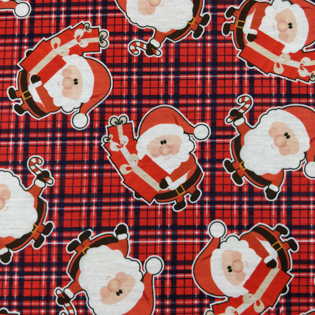 FS079_1 Christmas Print, Tartan Santa | Fabric Styles