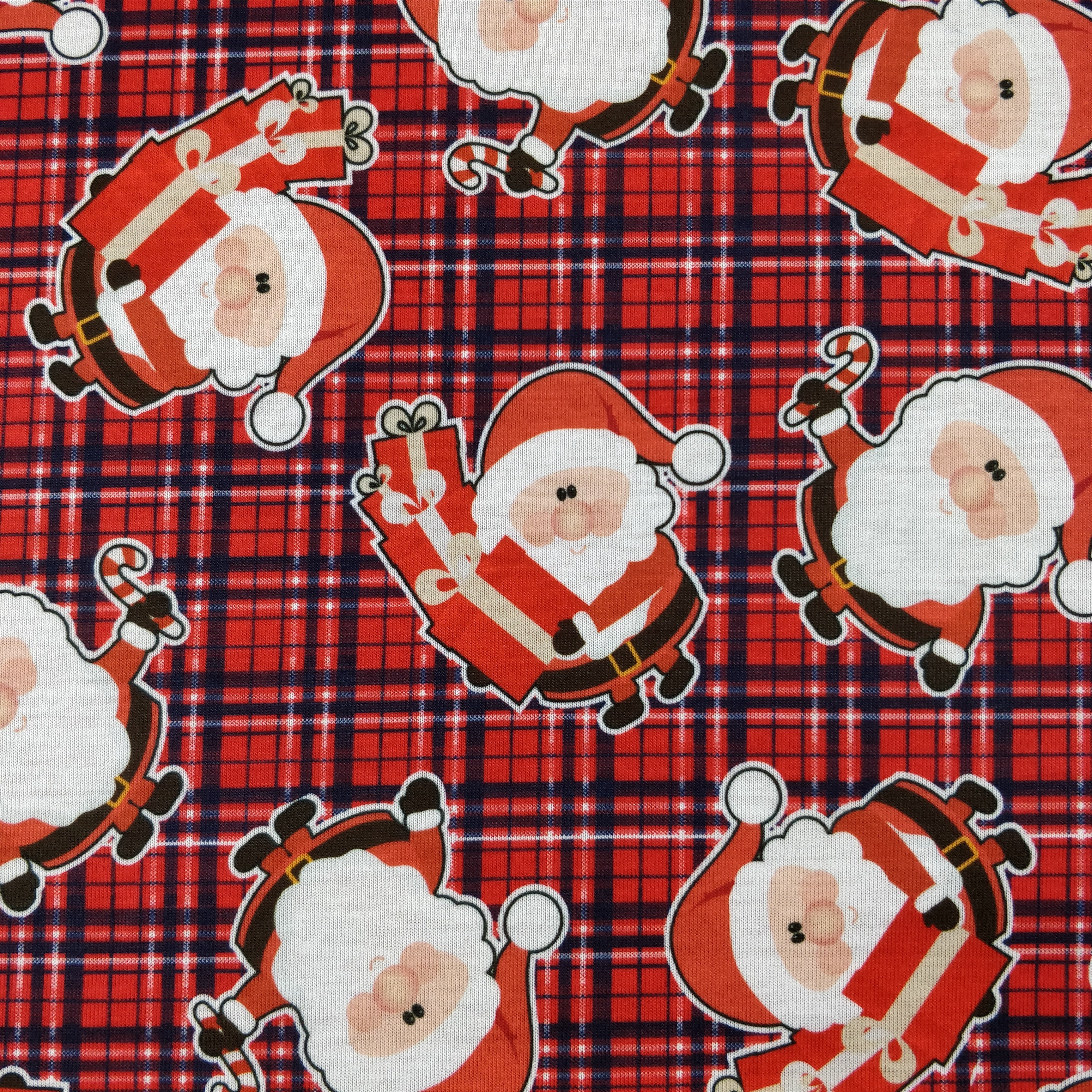 FS079_1 Christmas Print, Tartan Santa | Fabric Styles