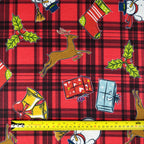 FS152 Reindeer Tartan Bells Print Black | Fabric Styles