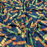 FS157 Christmas Crackers Spun Polyester Knit Stretch Fabric Navy | Fabric | Christmas, Cracker, Crackers, fabric, Green, jersey, Navy, polyester, spun polyester, xmas | Fabric Styles