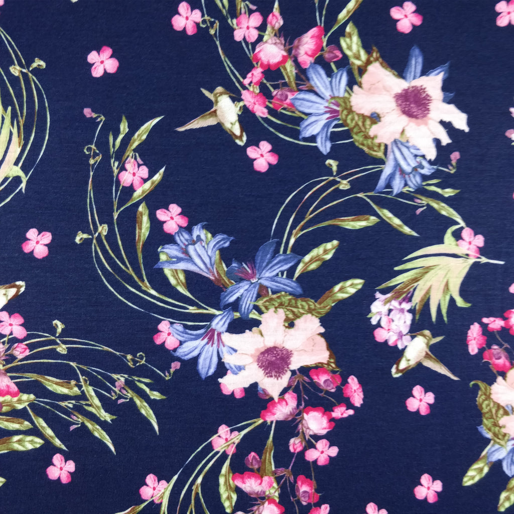 FS186 Navy Base Floral | Fabric Styles