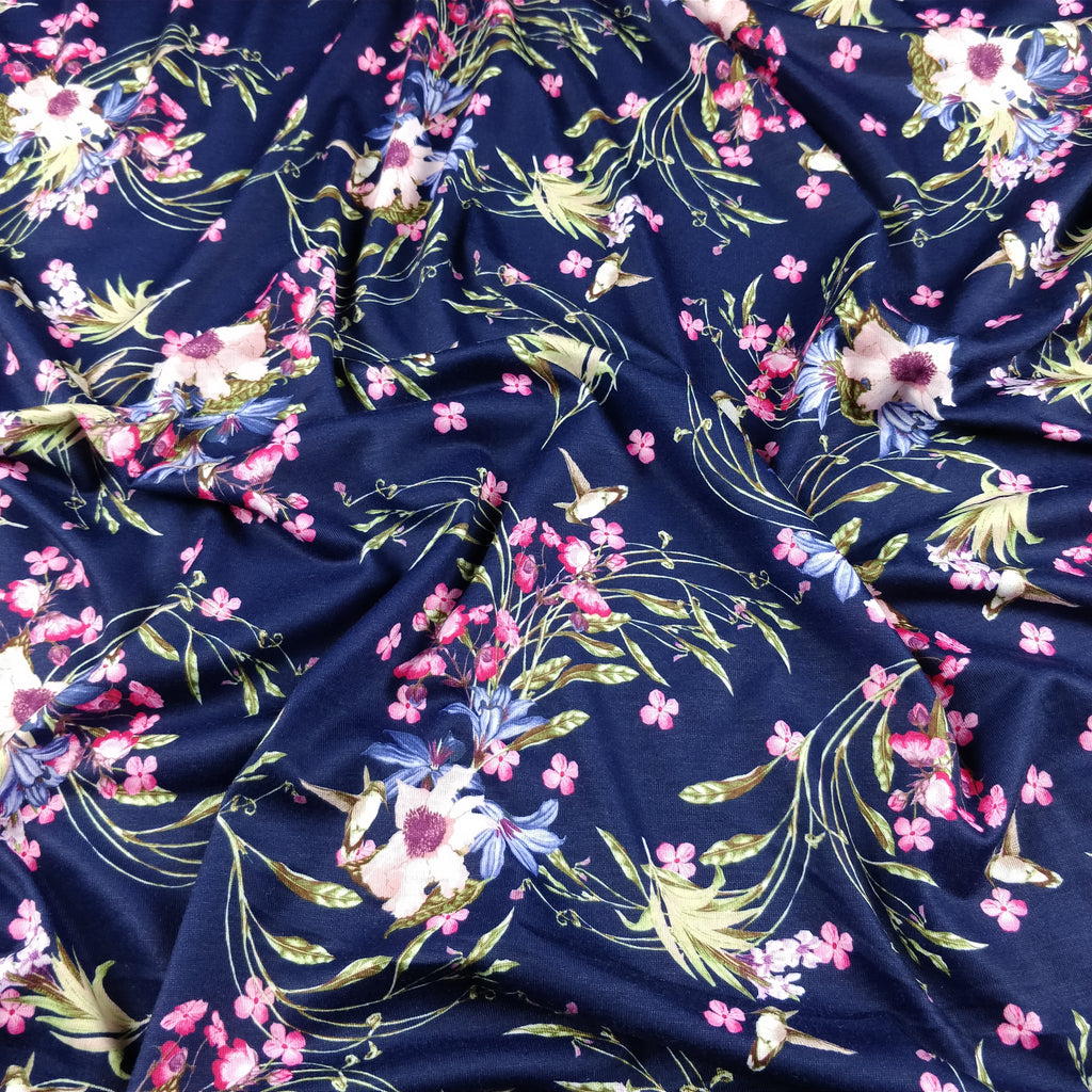 FS186 Navy Base Floral | Fabric Styles