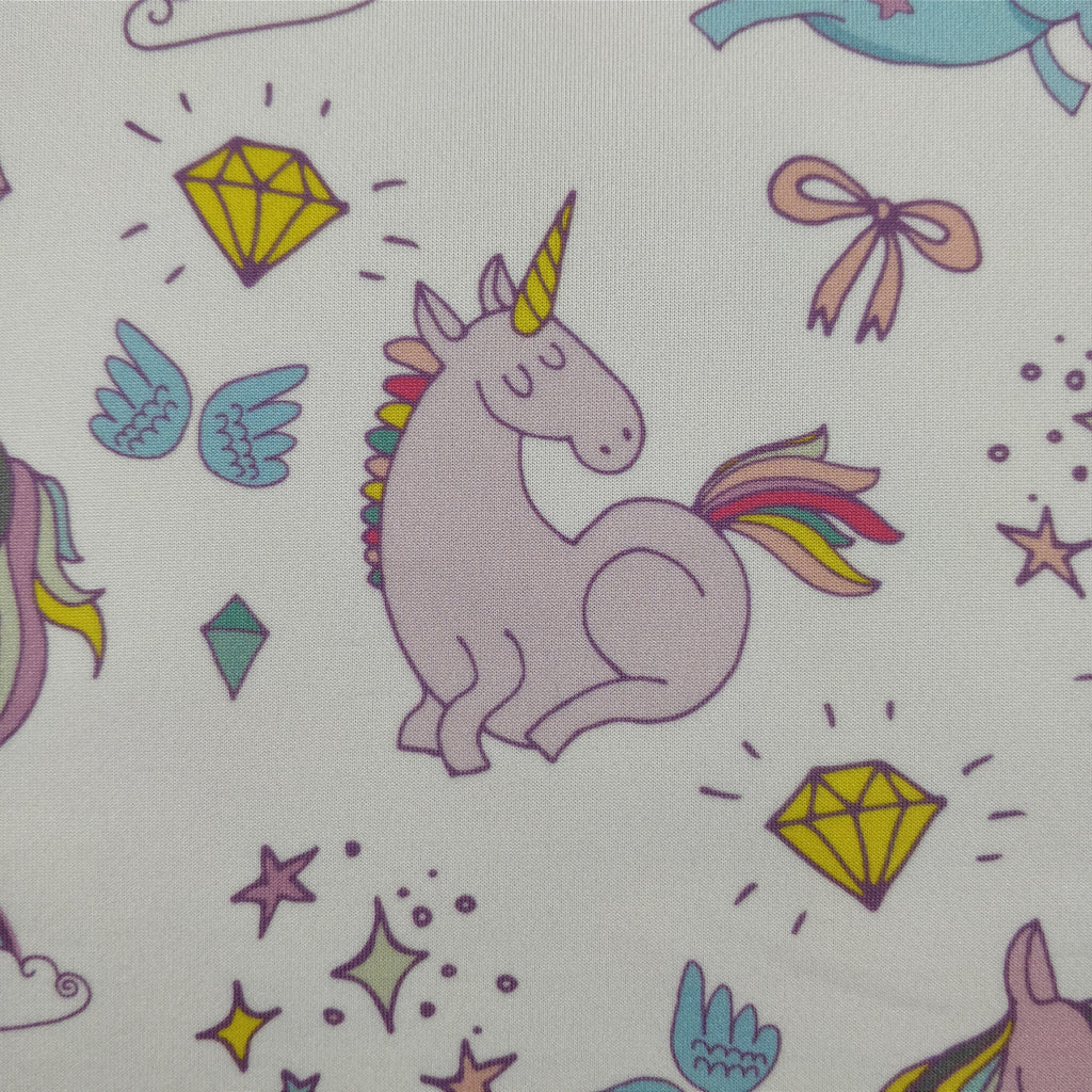 FS169 Unicorn Rainbow | Fabric | Animal, Blue, drape, Exclusive, Fabric, fashion fabric, jersey, making, Rainbow, Scuba, sewing, Stretchy, Unicorn | Fabric Styles