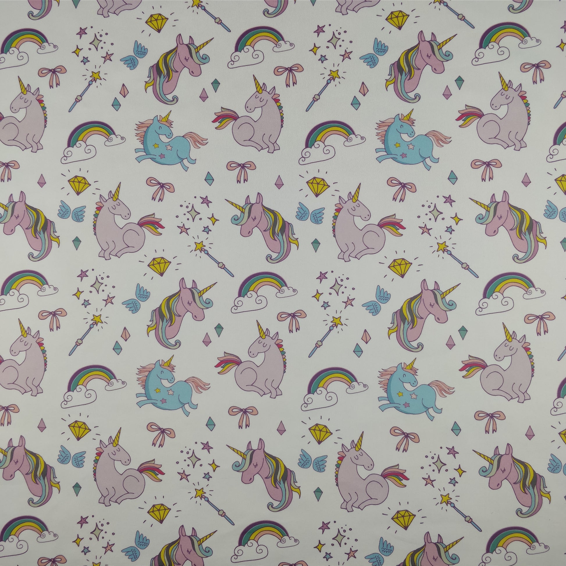 FS169 Unicorn Rainbow | Fabric | Animal, Blue, drape, Exclusive, Fabric, fashion fabric, jersey, making, Rainbow, Scuba, sewing, Stretchy, Unicorn | Fabric Styles
