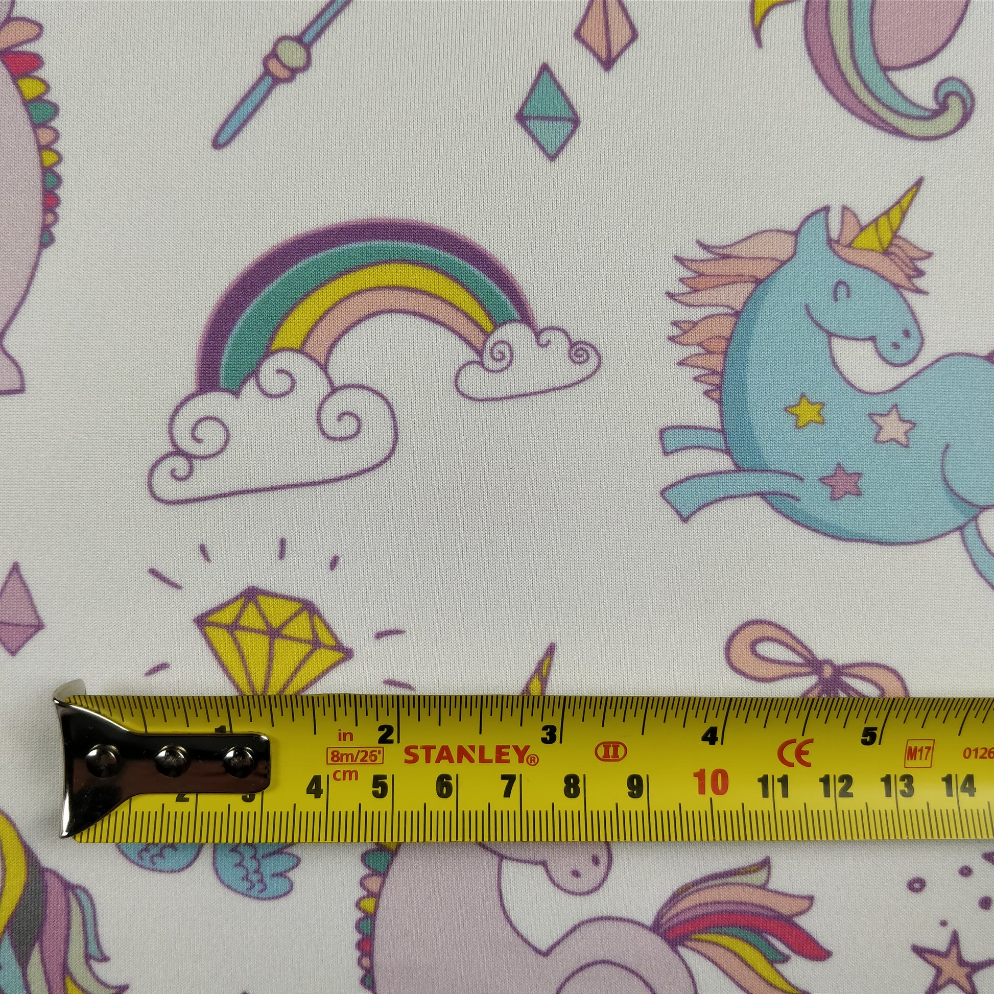 FS169 Unicorn Rainbow | Fabric | Animal, Blue, drape, Exclusive, Fabric, fashion fabric, jersey, making, Rainbow, Scuba, sewing, Stretchy, Unicorn | Fabric Styles