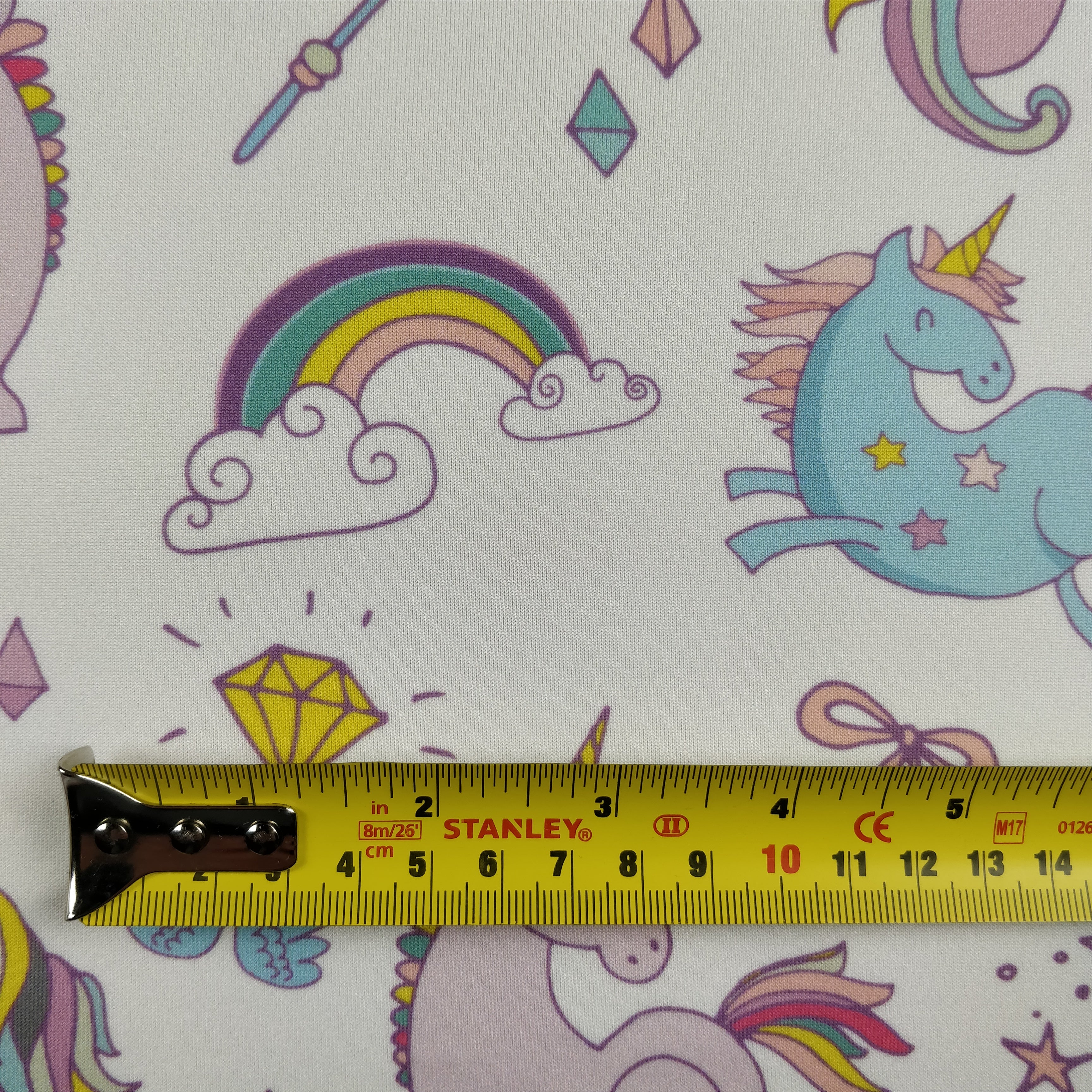 FS169 Unicorn Rainbow | Fabric | Animal, Blue, drape, Exclusive, Fabric, fashion fabric, jersey, making, Rainbow, Scuba, sewing, Stretchy, Unicorn | Fabric Styles
