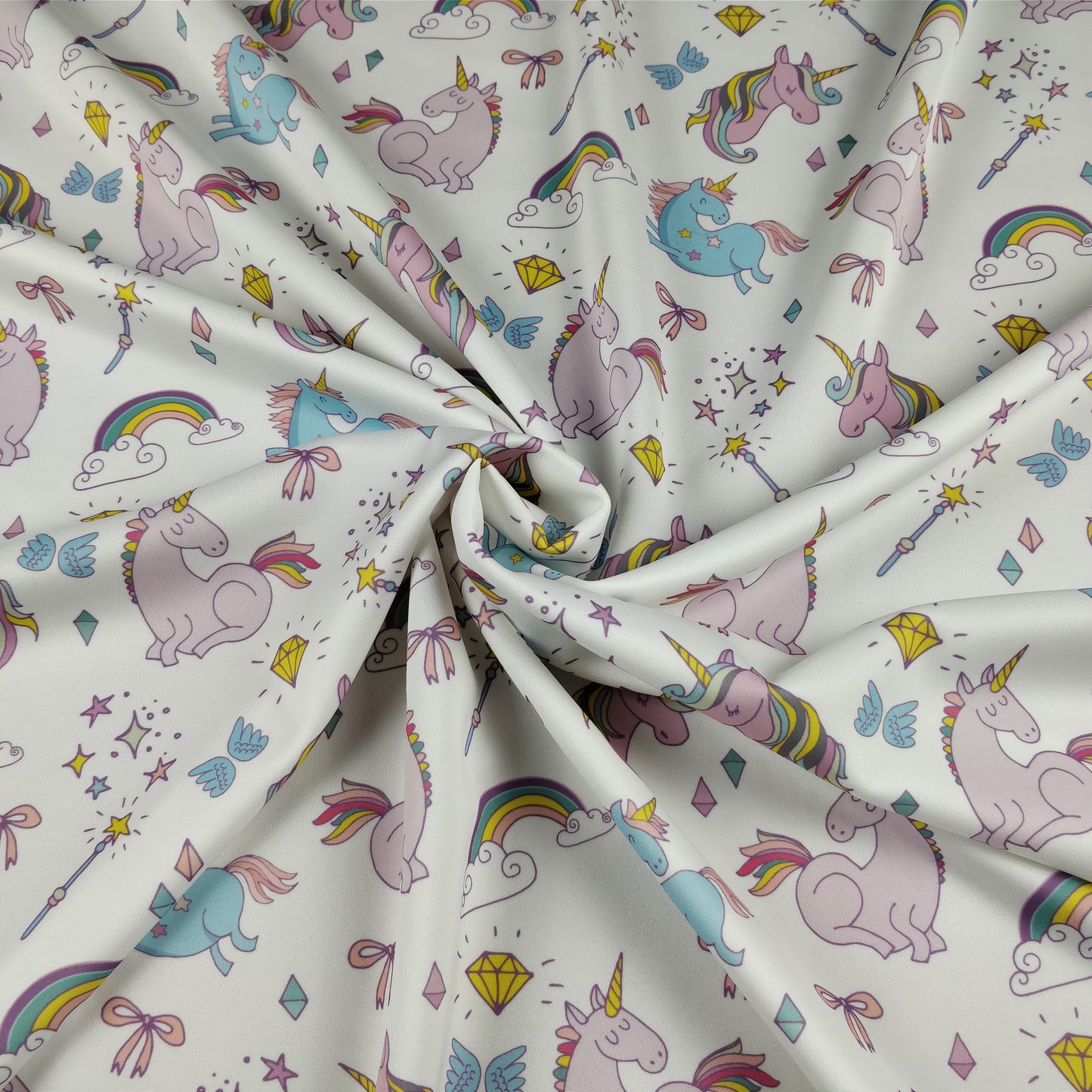 FS169 Unicorn Rainbow | Fabric | Animal, Blue, drape, Exclusive, Fabric, fashion fabric, jersey, making, Rainbow, Scuba, sewing, Stretchy, Unicorn | Fabric Styles