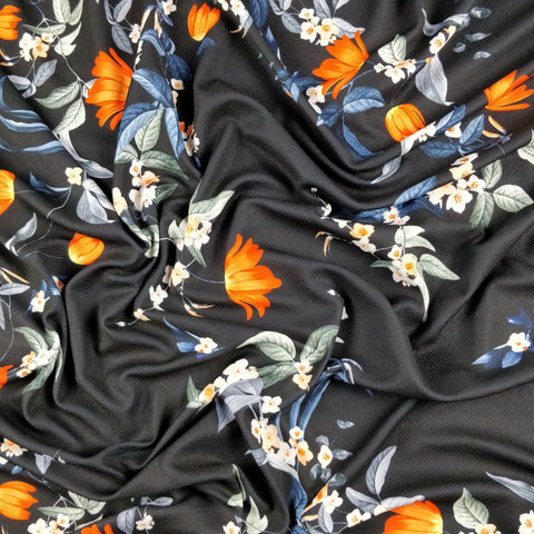 FS194 Orange Tulip | Fabric | black, drape, Dress Fabric, Dress making, Dressmaking Fabric, Fabric, fashion fabric, Floral, Flower, FS194, limited, Liverpool, making, Orange, Pink, Purple, Sale, sewing, Summer, Waffle, White, Yellow | Fabric Styles