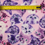 FS205_1 Purple Cats | Animal, Cat, Cats, children's, Conversational, drape, Fabric, fabricstyles, fashion fabric, Kids, Kiten, Kittens, Light Pink, making, Purple, Scuba | Fabric Styles