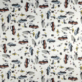 FS297 Vintage Car | Fabric | car, Fabric, Light, Scuba, vintage, White, Yellow | Fabric Styles