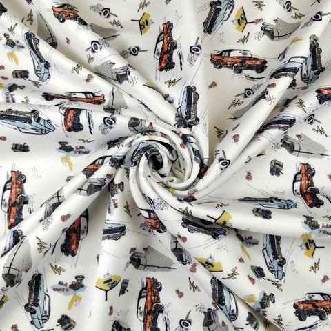 FS297 Vintage Car | Fabric | car, Fabric, Light, Scuba, vintage, White, Yellow | Fabric Styles