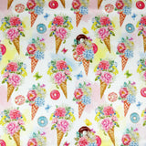 FS257_1 Vintage Icecream Cone Floral Donuts | Fabric | Children, cone, Donut, Donuts, Doughnut, Dress making, Fabric, fashion fabric, Floral, Flower, Flowers, Icecream cone, jersey, Kid, Kids, making, Polyester, Scuba, sewing, Stretchy, Vintage | Fabric Styles