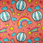 FS255 Funfair Shooting Stars | Fabric | Air Balloon, Cloud, Clouds, Exclusive, Fabric, fashion fabric, High Fashion, Hot Air Balloon, Kid, Kids, Rain, Rainbow, Red, Scuba, Shooting Star, Star, Stars | Fabric Styles