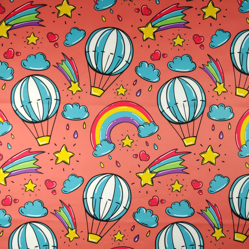 FS255 Funfair Shooting Stars | Fabric | Air Balloon, Cloud, Clouds, Exclusive, Fabric, fashion fabric, High Fashion, Hot Air Balloon, Kid, Kids, Rain, Rainbow, Red, Scuba, Shooting Star, Star, Stars | Fabric Styles