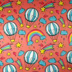 FS255 Funfair Shooting Stars | Fabric | Air Balloon, Cloud, Clouds, Exclusive, Fabric, fashion fabric, High Fashion, Hot Air Balloon, Kid, Kids, Rain, Rainbow, Red, Scuba, Shooting Star, Star, Stars | Fabric Styles