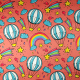 FS255 Funfair Shooting Stars | Fabric | Air Balloon, Cloud, Clouds, Exclusive, Fabric, fashion fabric, High Fashion, Hot Air Balloon, Kid, Kids, Rain, Rainbow, Red, Scuba, Shooting Star, Star, Stars | Fabric Styles