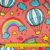 FS255 Funfair Shooting Stars | Fabric | Air Balloon, Cloud, Clouds, Exclusive, Fabric, fashion fabric, High Fashion, Hot Air Balloon, Kid, Kids, Rain, Rainbow, Red, Scuba, Shooting Star, Star, Stars | Fabric Styles