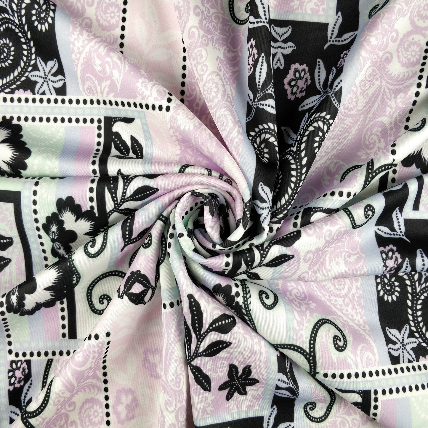 FS309 Lilac Paisley Print | Fabric | Black, Blue, Dress making, Fabric, Floral, Flower, High Fashion, jersey, Lilac, limited, making, Paisley, Pink, Polyester, Sale, Scuba, sewing, tile | Fabric Styles