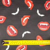 FS322 Vampire and Bats Scuba Stretch Knit Fabric Black | Fabric | Bat, Bats, Fabric, Halloween, Lips, Polyester, scuba, Spooky, Square, stretch, Stretchy, Teeth | Fabric Styles