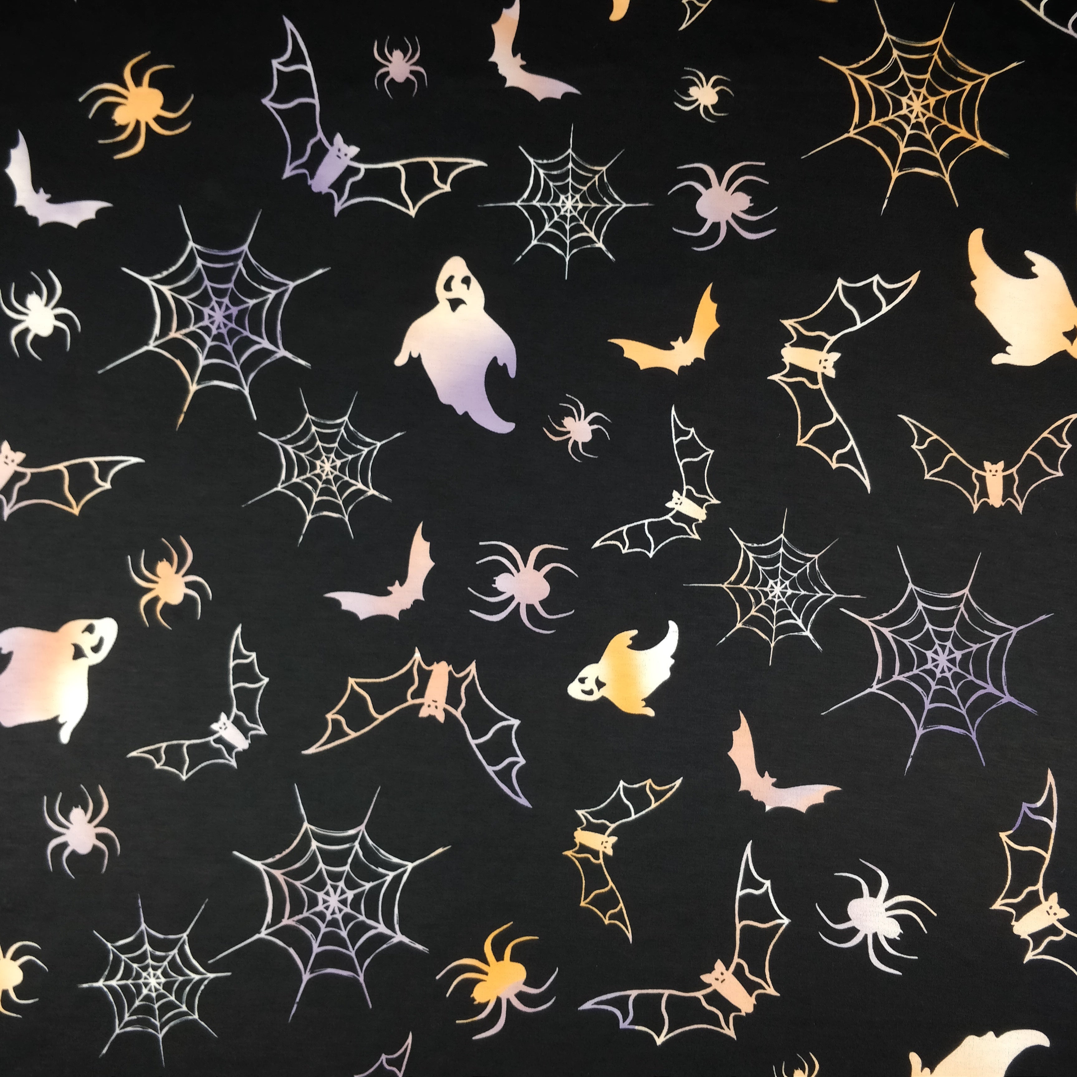 FS325 Ghost Halloween Spun Polyester Jersey Knit Stretch Fabric Black | Fabric | Bat, Bats, Fabric, Ghost, Halloween, Orange, Polyester, Purple, spider, Spiders, spun polyester, Spun Polyester Elastane, stretch, Stretchy | Fabric Styles