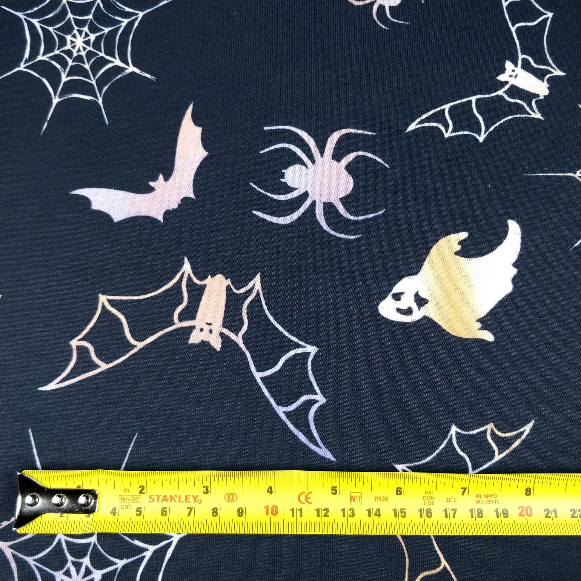 FS325 Ghost Halloween Spun Polyester Jersey Knit Stretch Fabric Black | Fabric | Bat, Bats, Fabric, Ghost, Halloween, Orange, Polyester, Purple, spider, Spiders, spun polyester, Spun Polyester Elastane, stretch, Stretchy | Fabric Styles