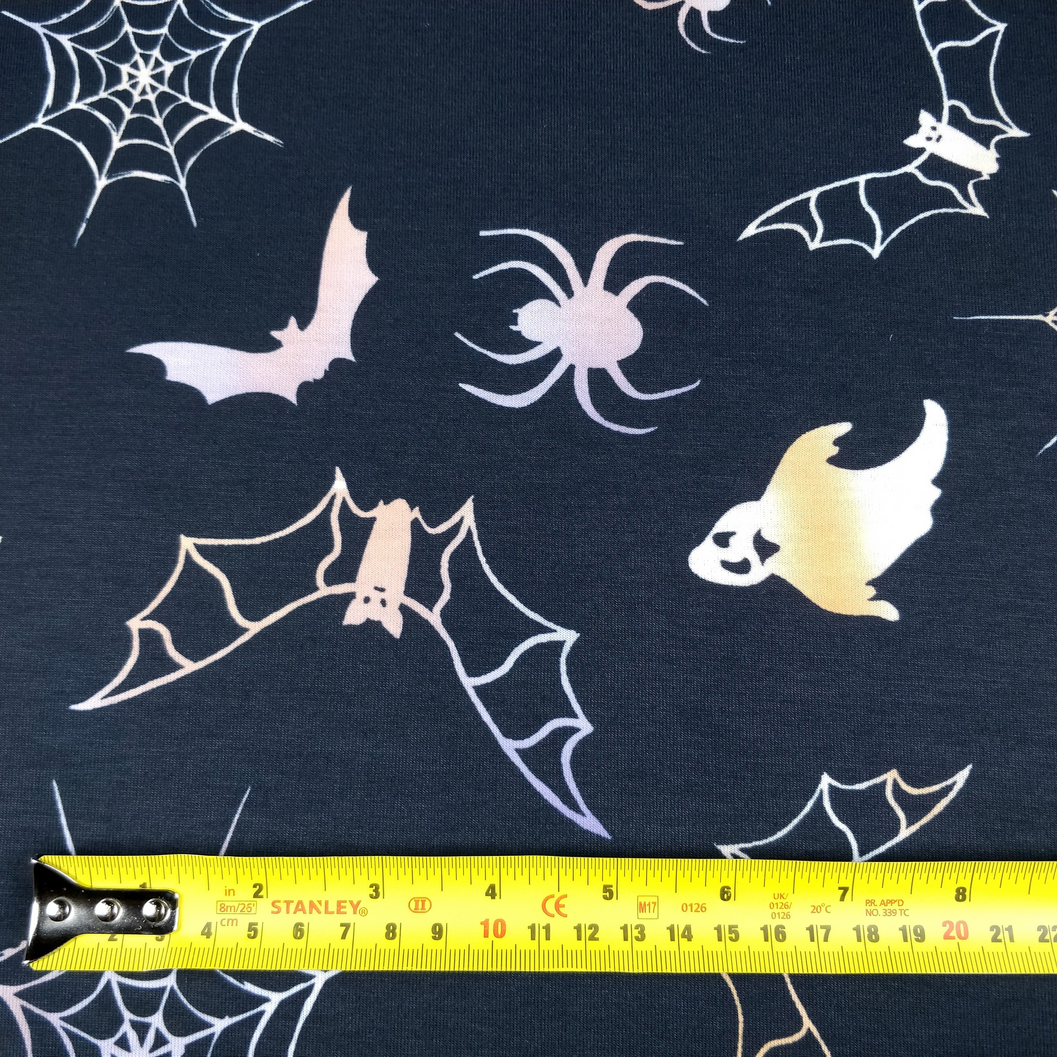 FS325 Ghost Halloween Spun Polyester Jersey Knit Stretch Fabric Black | Fabric | Bat, Bats, Fabric, Ghost, Halloween, Orange, Polyester, Purple, spider, Spiders, spun polyester, Spun Polyester Elastane, stretch, Stretchy | Fabric Styles