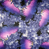 FS342 Galaxy Reindeer Scuba Stretch Knit Fabric Purple Black | Fabric | Christmas, Fabric, fashion fabric, galaxy, Purple, reindeer, Santa, Scuba, scuba fabric, Sledge, XMAS | Fabric Styles