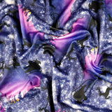 FS342 Galaxy Reindeer Scuba Stretch Knit Fabric Purple Black | Fabric | Christmas, Fabric, fashion fabric, galaxy, Purple, reindeer, Santa, Scuba, scuba fabric, Sledge, XMAS | Fabric Styles