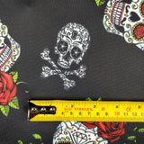 FS343 Skull and Roses | Fabric | Bones, check, Fabric, fashion fabric, Floral, Floral Leopard, Flower, Flowers, Red Roses, Rose, Roses, Scuba, Skull, Skulls | Fabric Styles